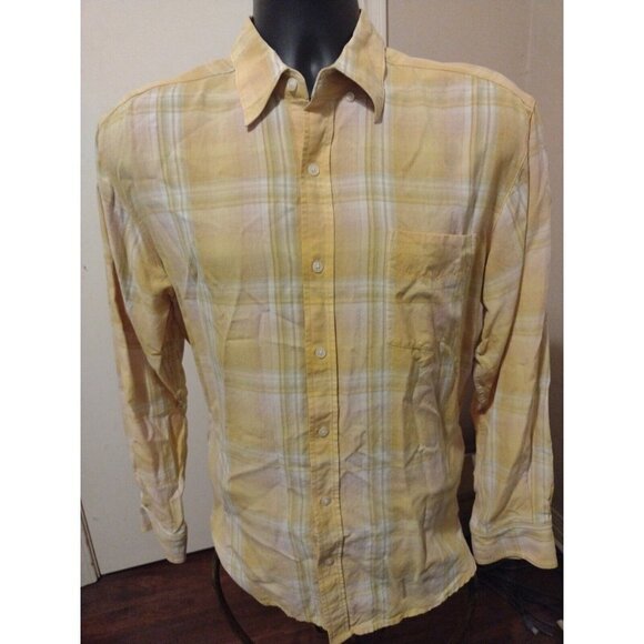 Tommy Bahama Long Sleeve Button Shirt Medium M Yellow Plaid Tencel Lyocell - Picture 1 of 10